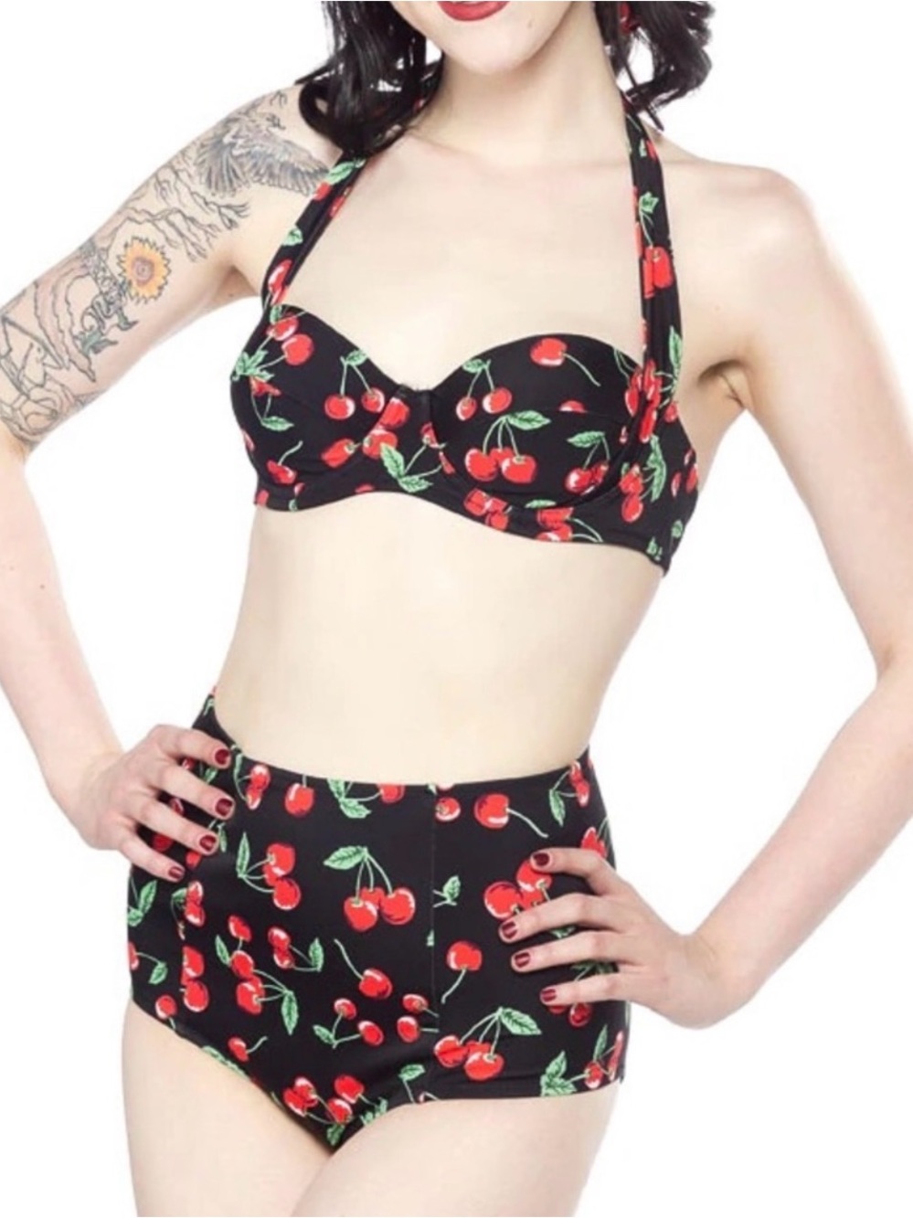 HELL BUNNY Women’s Cherry Print High Waist Bikini Size M